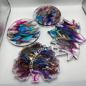 Colorful Swirl Resin Coaster – Abstract Rainbow Marble Design